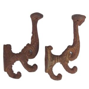 Pair Of Very Old Rustic Cast Iron Double Hangers Hat/Coat Barn Country House